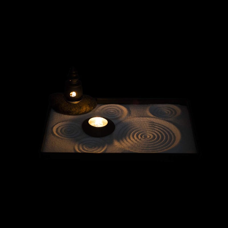 ICNBUYS Handmade Zen Garden Pebble Tealight Candle Holder Set Censer with Free Zen Garden Tools, Sand, Base Tray and Accessories - Image 2